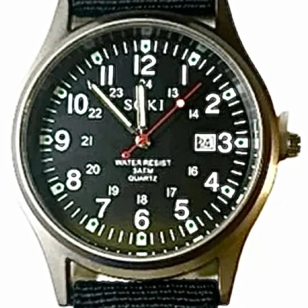 SOKI Men’s Black Analog Quartz‎ Date Display Military Watch. New